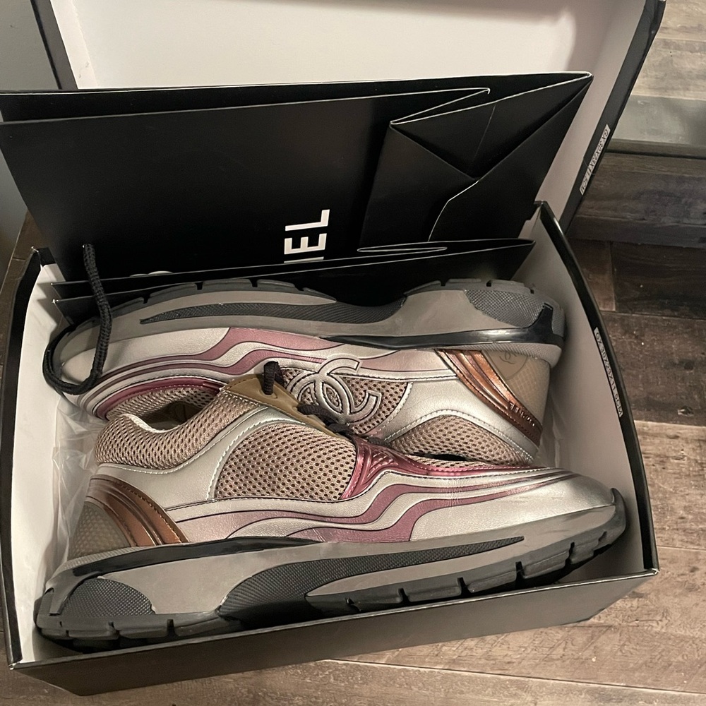 CHANEL Women's Metallic and Pink Sneakers